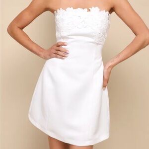 Lulu's Strapless White Lace-Trim Mini Dress